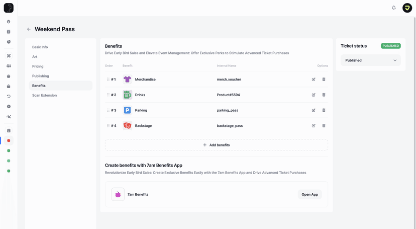 Benefits management dashboard showing 8 different benefit types with status indicators
