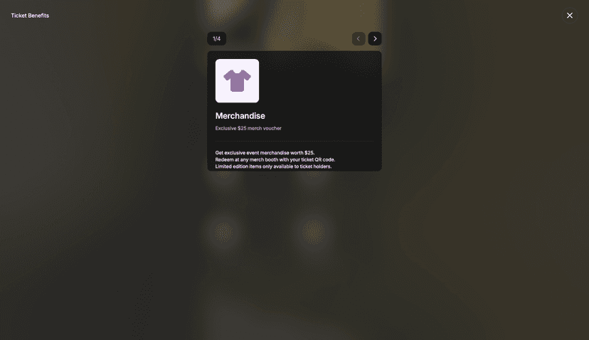 Detailed view of merchandise benefit showing $25 value and redemption instructions